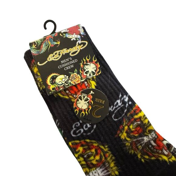 Ed Hardy Mens 2 Pair Cushioned Crew Socks Sz Shoe 6-12 Skull Dice NEW NWT - Picture 4 of 7